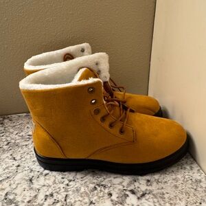 Cozy Mustard Yellow Boots with White Lining